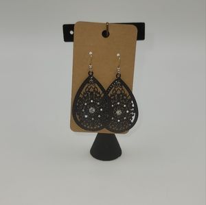 Ebony Filigree teardrop diamond rhinestone dangling earrings